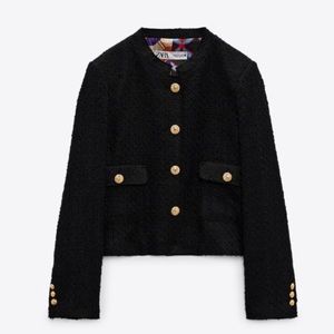 Zara tweed textured black jacket gold button